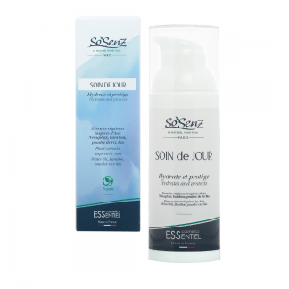 Soin de jour sosenz 50 ml flacon. Hydrate et protège. formule vegan.